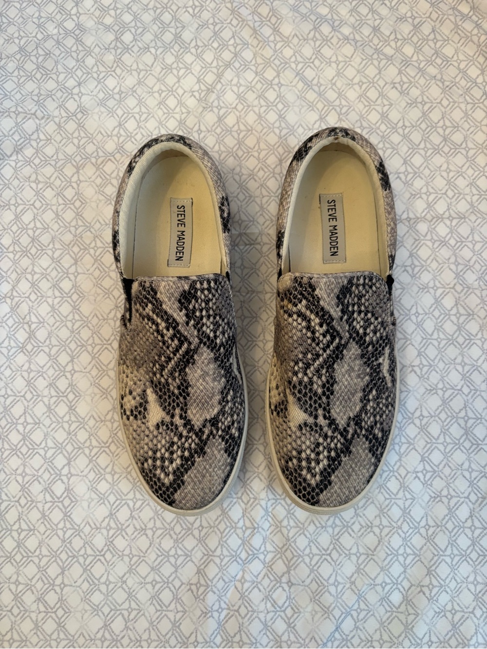 Steve Madden Snake Print Slip-On Sneakers in Beige/Black